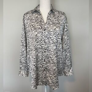 Zara Zebra Print Button Down Blouse XS Silky Long Sleeve